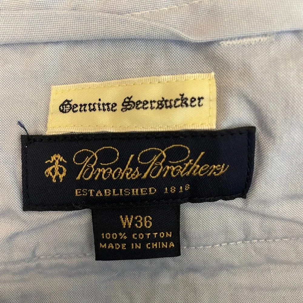 Brooks Brothers‎ Mens Blue White Striped Genuine Seersucker Shorts Size 36